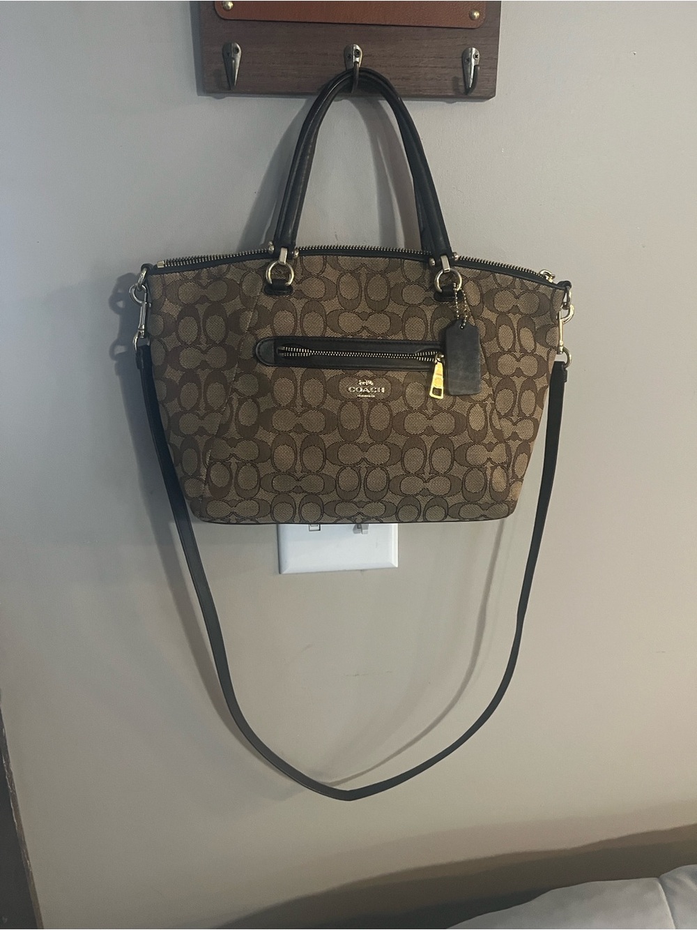 Coach Brown Signature Canvas Tote with Black Trim and Strap